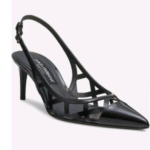Dolce & Gabbana Lollo Slingback Pumps Black Leather Size 36 NIB
